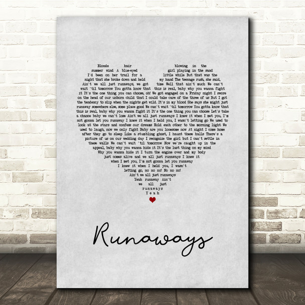 The Killers Runaways Grey Heart Song Lyric Quote Music Print