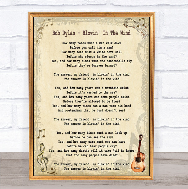 Bob Dylan Blowin' In The Wind Song Lyric Quote Print