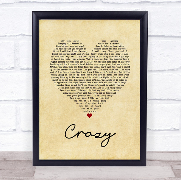 Pat Green Crazy Vintage Heart Song Lyric Quote Music Print