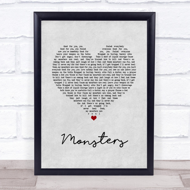 Shinedown MONSTERS Grey Heart Song Lyric Quote Music Print