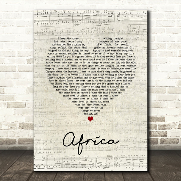 Toto Africa Script Heart Song Lyric Quote Music Print