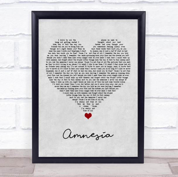 5 Seconds of Summer Amnesia Grey Heart Song Lyric Quote Music Print