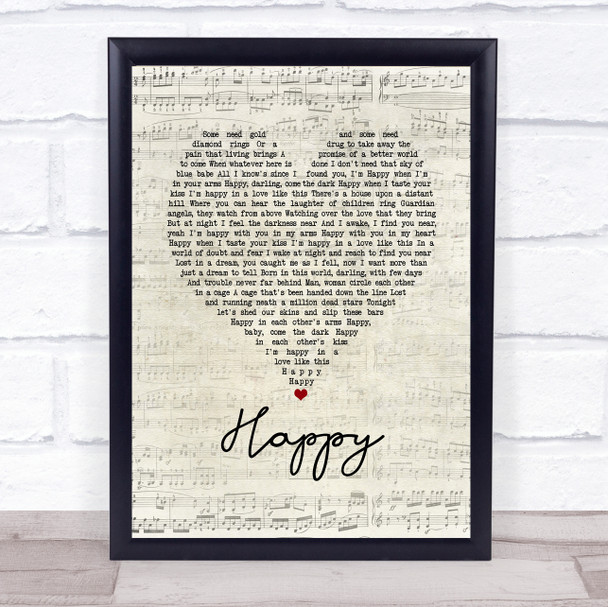 Bruce Springsteen Happy Script Heart Song Lyric Quote Music Print