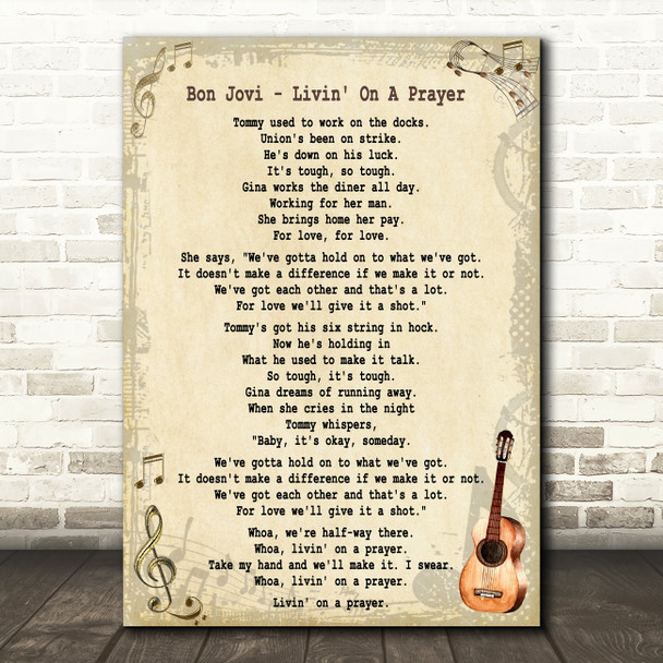 Bon Jovi Livin' On A Prayer Song Lyric Quote Print