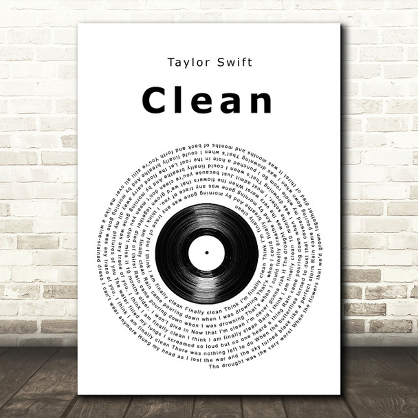 Taylor Swift Clean Vinyl Record Song Lyric Quote Music Print