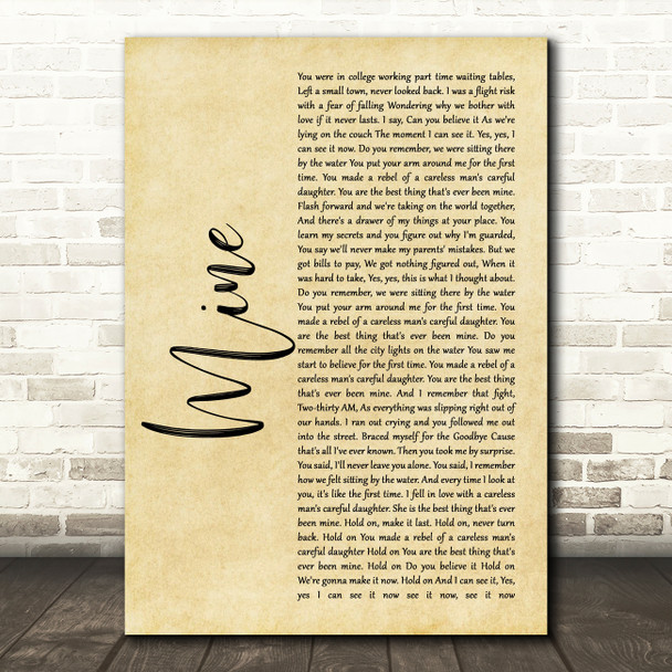 Taylor Swift Mine Rustic Script Song Lyric Quote Music Print