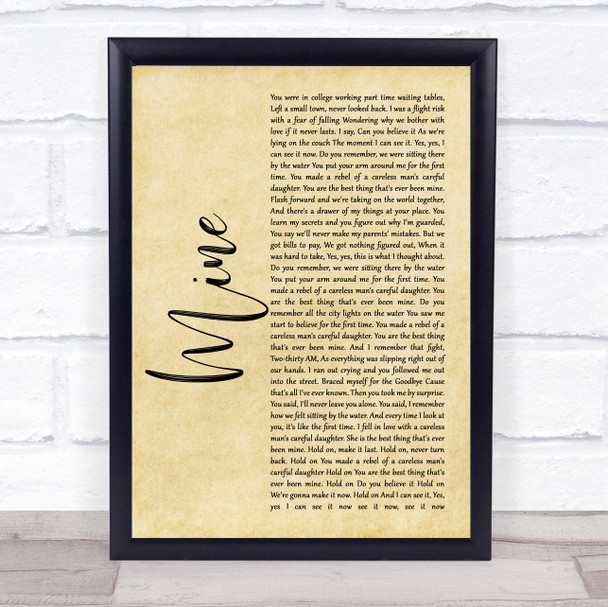 Taylor Swift Mine Rustic Script Song Lyric Quote Music Print