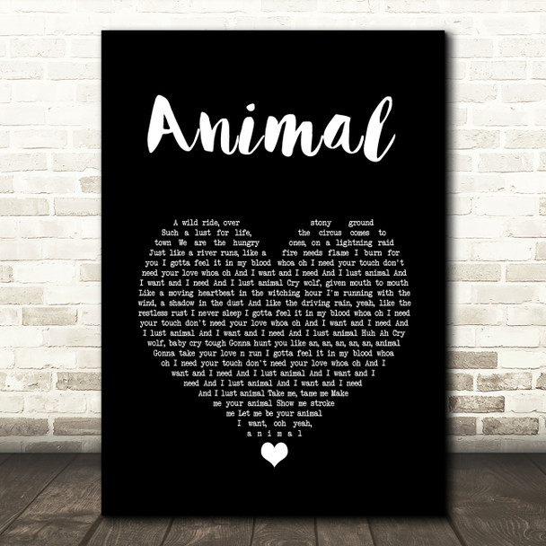 Def Leppard Animal Black Heart Song Lyric Quote Music Print