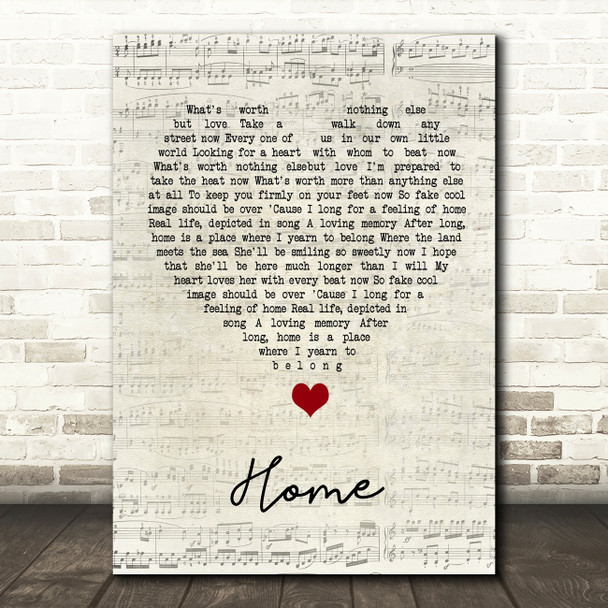 Simply Red Home Script Heart Song Lyric Quote Music Print