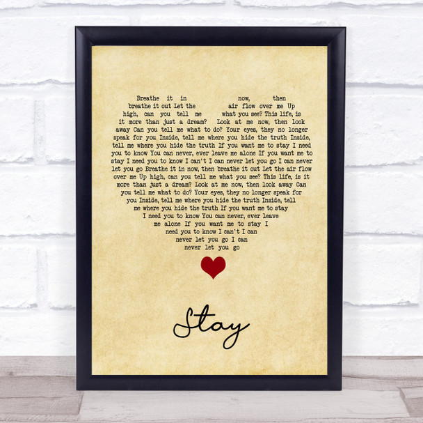 Deadmau5 Stay Vintage Heart Song Lyric Quote Music Print