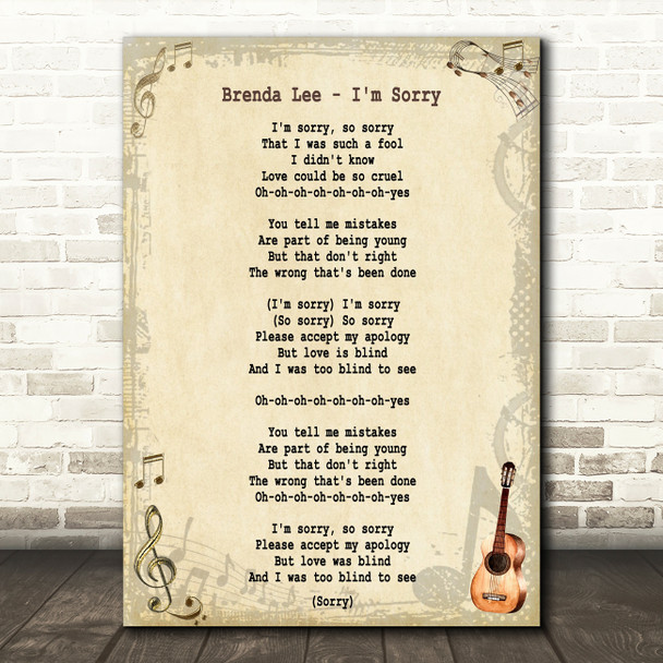 Brenda Lee I'm Sorry Song Lyric Quote Print