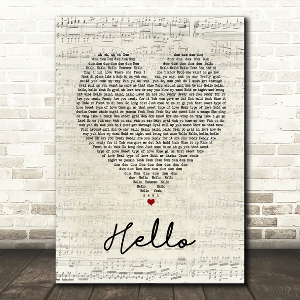 Kes Hello Script Heart Song Lyric Quote Music Print