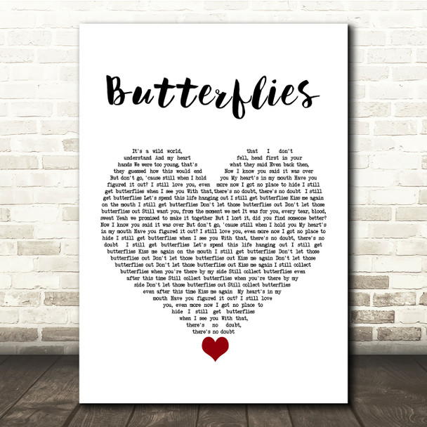 Scouting For Girls Butterflies White Heart Song Lyric Quote Music Print