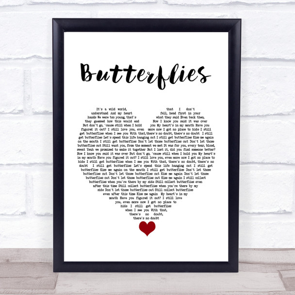 Scouting For Girls Butterflies White Heart Song Lyric Quote Music Print