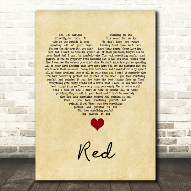 Daniel Merriweather Red Vintage Heart Song Lyric Quote Music Print