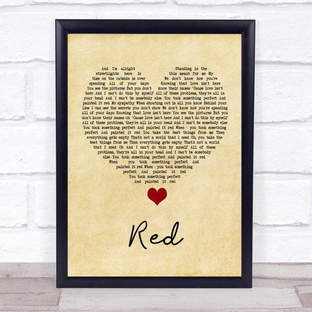 Daniel Merriweather Red Vintage Heart Song Lyric Quote Music Print