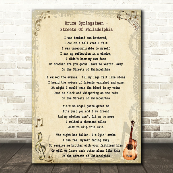 Bruce Springsteen Streets Of Philadelphia Song Lyric Quote Print