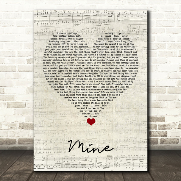 Taylor Swift Mine Script Heart Song Lyric Quote Music Print