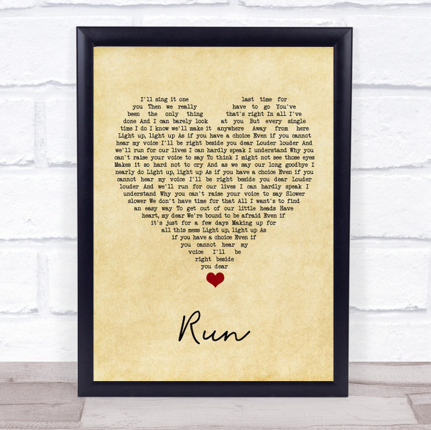 Snow Patrol Run Vintage Heart Song Lyric Quote Music Print