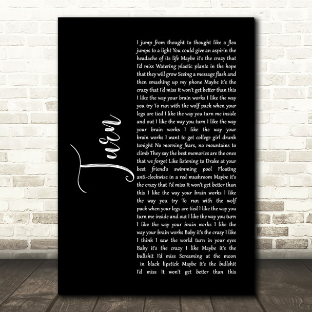 The Wombats Turn Black Script Song Lyric Quote Music Print