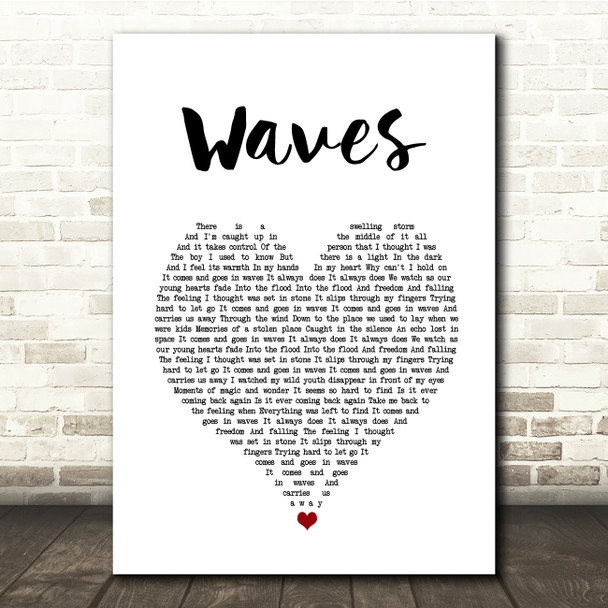 Dean Lewis Waves White Heart Song Lyric Quote Music Print