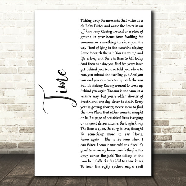 Pink Floyd Time White Script Song Lyric Quote Music Print