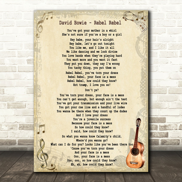 David Bowie Rebel Rebel Song Lyric Quote Print