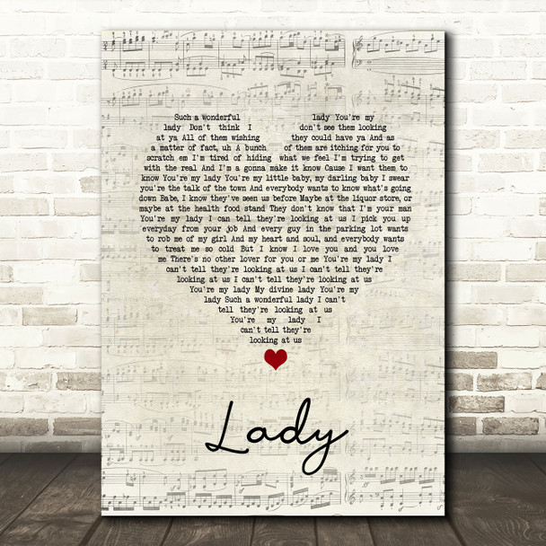 D'Angelo Lady Script Heart Song Lyric Quote Music Print