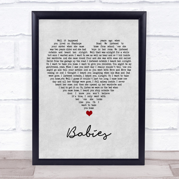 Pulp Babies Grey Heart Song Lyric Quote Music Print