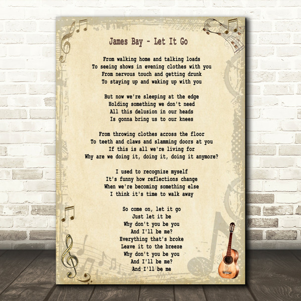 James Bay Let It Go Song Lyric Quote Print
