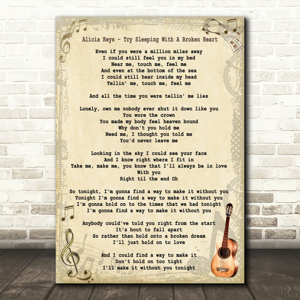 Alicia Keys Try Sleeping With A Broken Heart Song Lyric Quote Print
