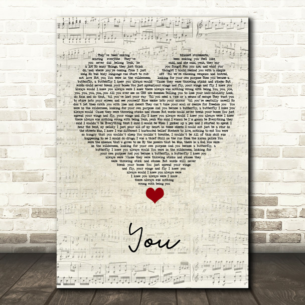 James Arthur You Script Heart Song Lyric Quote Music Print