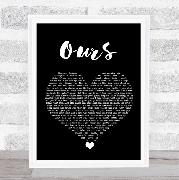Taylor Swift Ours Black Heart Song Lyric Quote Music Print
