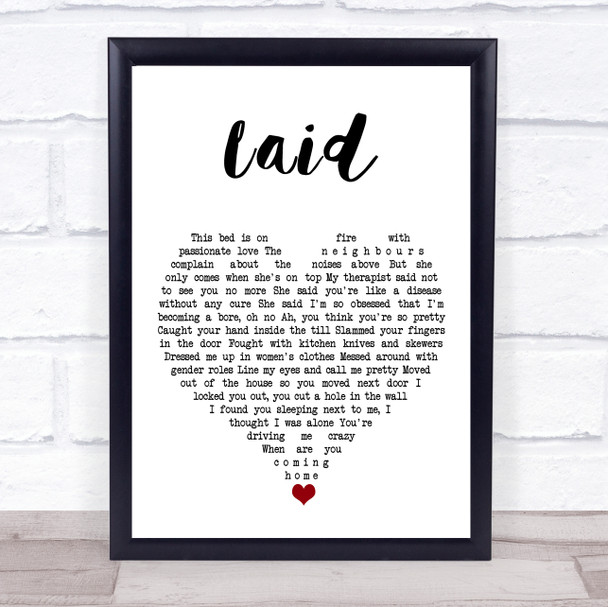 James Laid White Heart Song Lyric Quote Music Print