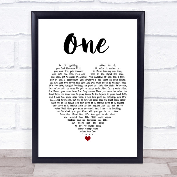 Mary J Blige feat. U2 One White Heart Song Lyric Quote Music Print