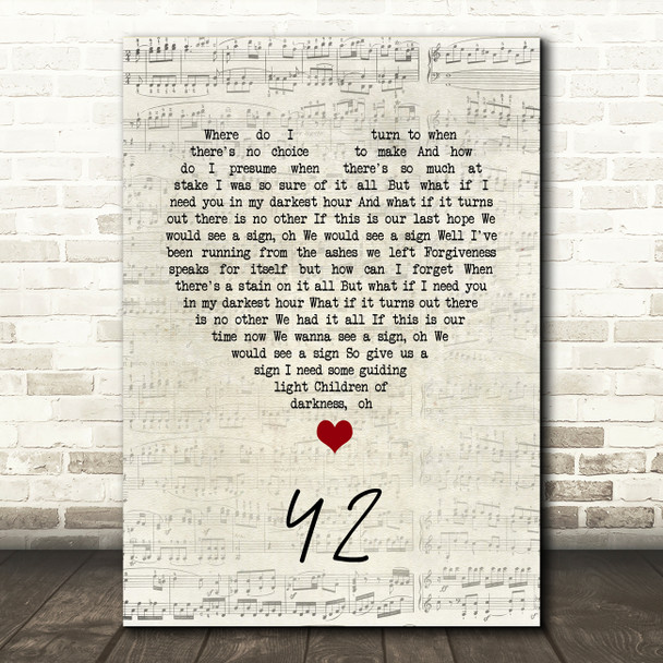 Mumford & Sons 42 Script Heart Song Lyric Quote Music Print