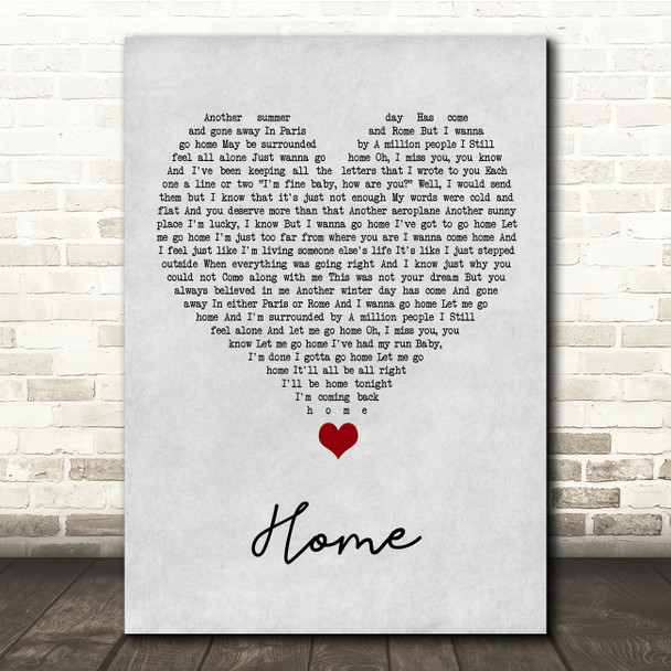 Michael Buble Home Grey Heart Song Lyric Quote Music Print