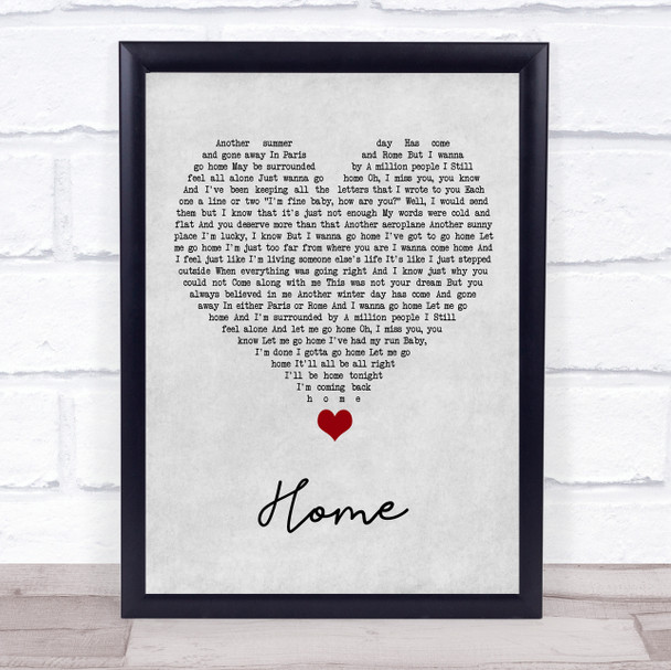 Michael Buble Home Grey Heart Song Lyric Quote Music Print
