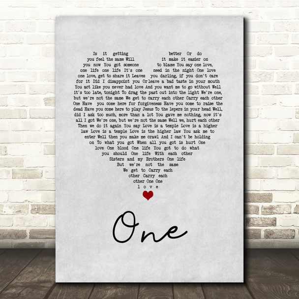 Mary J Blige feat. U2 One Grey Heart Song Lyric Quote Music Print