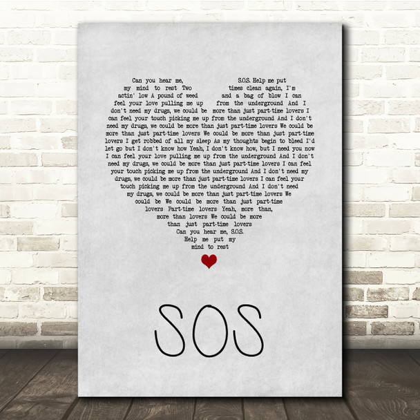 Avicii SOS Grey Heart Song Lyric Quote Music Print