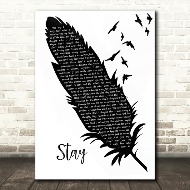 Lisa Loeb Stay (I Missed You) Black & White Feather & Birds Song Lyric Wall Art Print