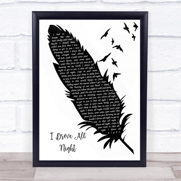 Roy Orbison I Drove All Night Black & White Feather & Birds Song Lyric Wall Art Print