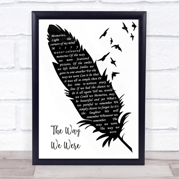 Barbra Streisand The Way We Were Black & White Feather & Birds Song Lyric Wall Art Print