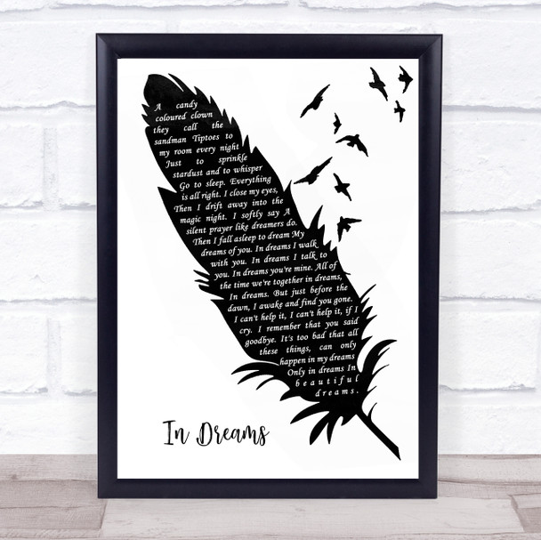 Roy Orbison In Dreams Black & White Feather & Birds Song Lyric Wall Art Print