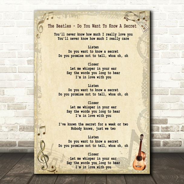 The Beatles Do You Want To Know A Secret Song Lyric Quote Print