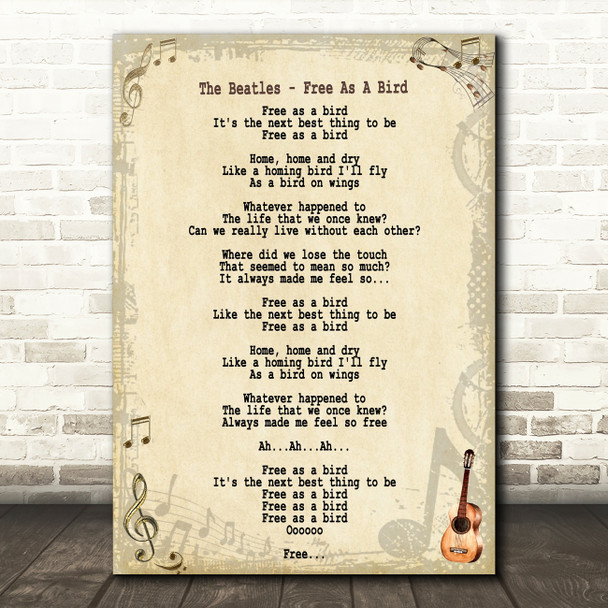 The Beatles Free As A Bird Song Lyric Quote Print