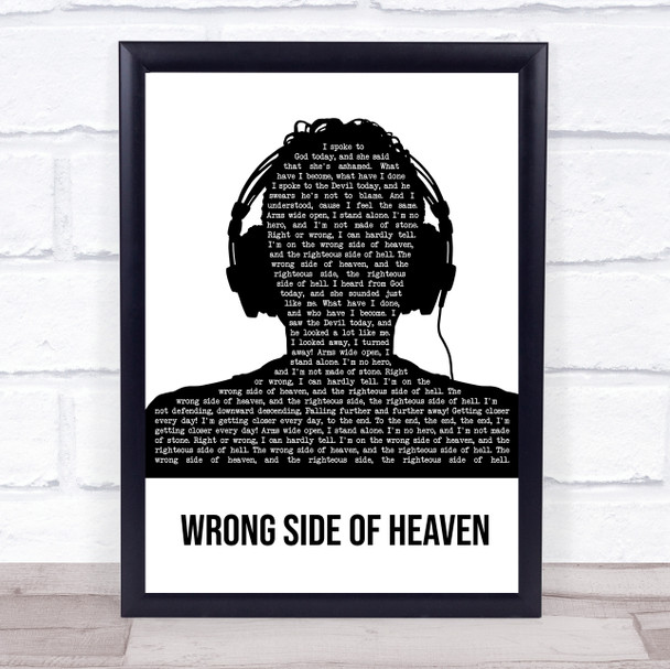 Five Finger Death Punch Wrong Side Of Heaven Black & White Man Headphones Song Lyric Wall Art Print