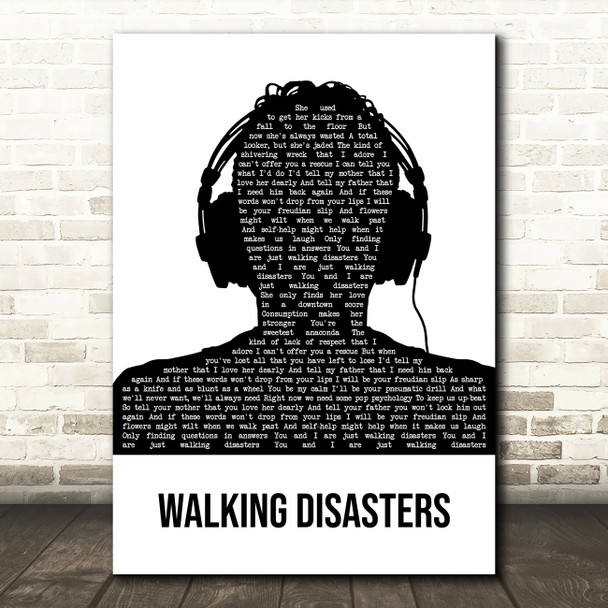 The Wombats Walking Disasters Black & White Man Headphones Song Lyric Wall Art Print