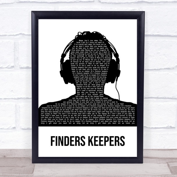 Mabel Finders Keepers Black & White Man Headphones Song Lyric Wall Art Print