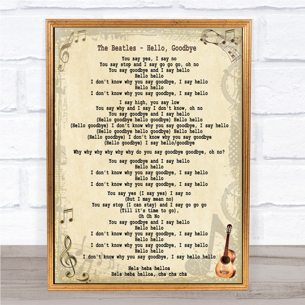The Beatles Hello, Goodbye Song Lyric Quote Print